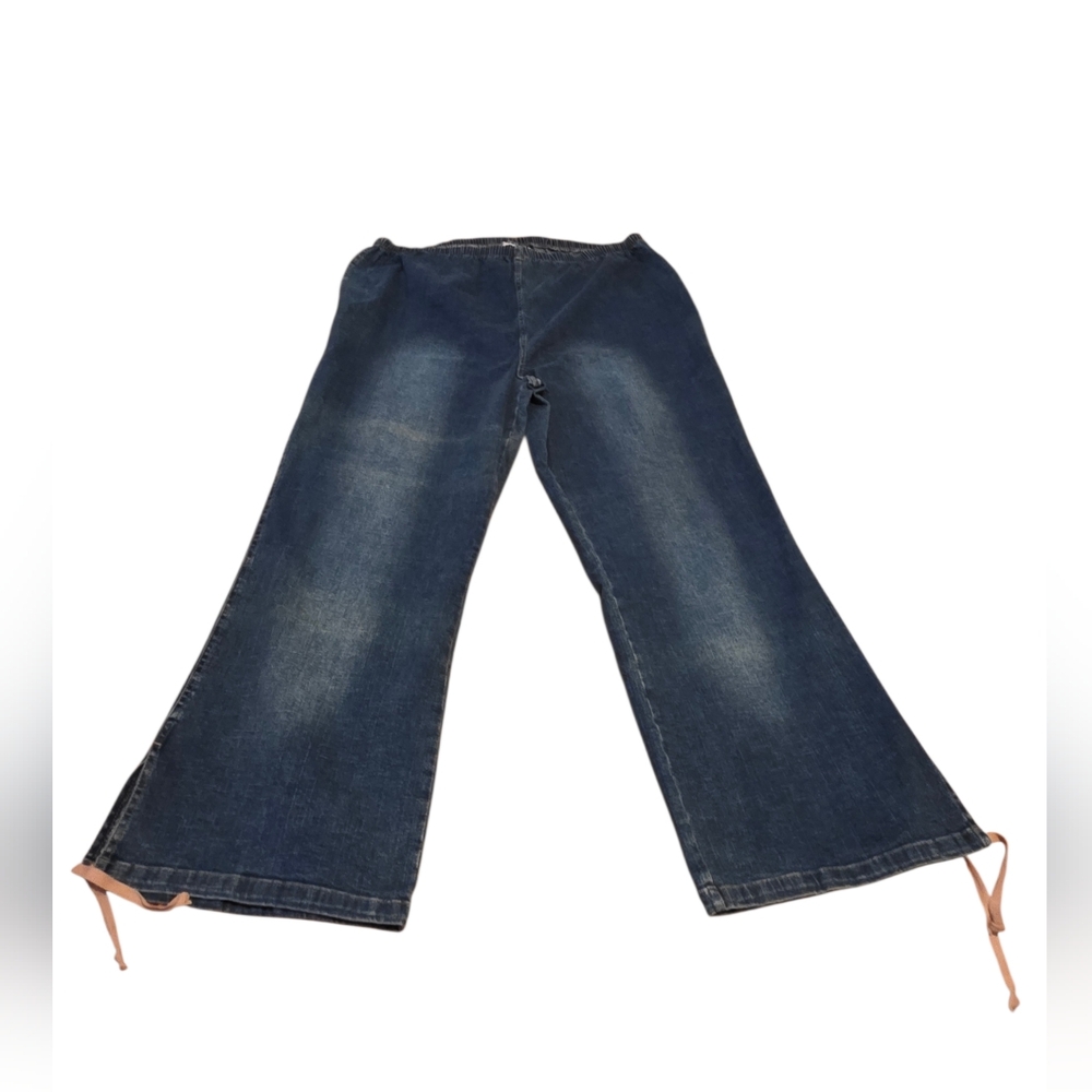 Denim 24/7 NWT Vintage Blue Wide-Leg Elastic Waist Ankle Tie Jeans Size 26W